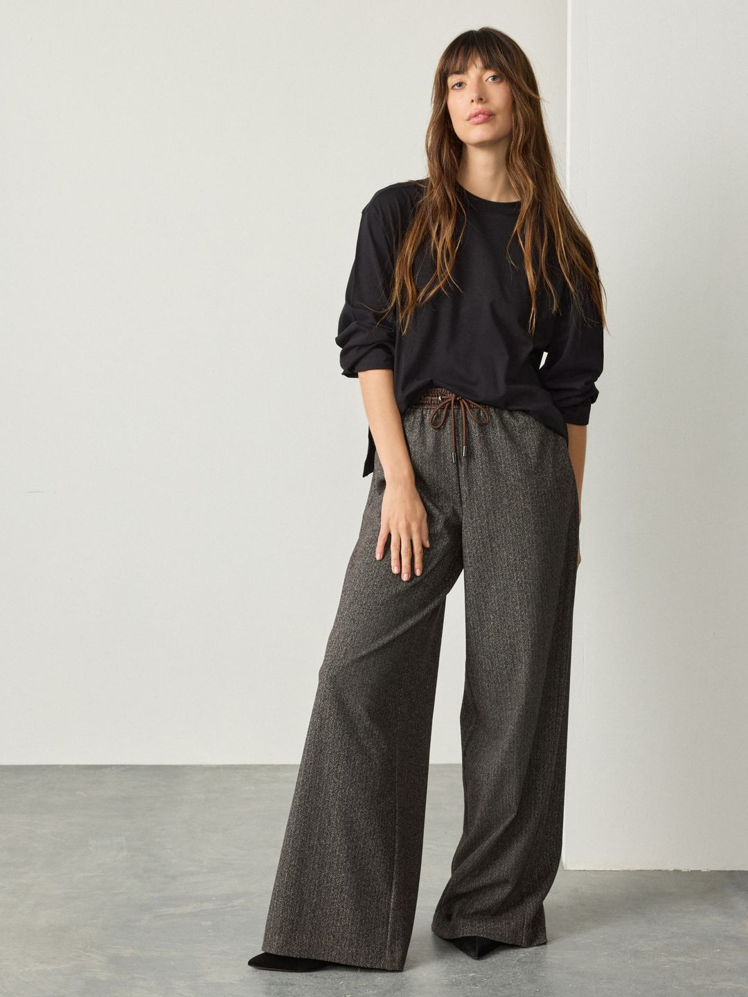 NEXT Women Chevron Textured Wide Leg Parallel Trousers