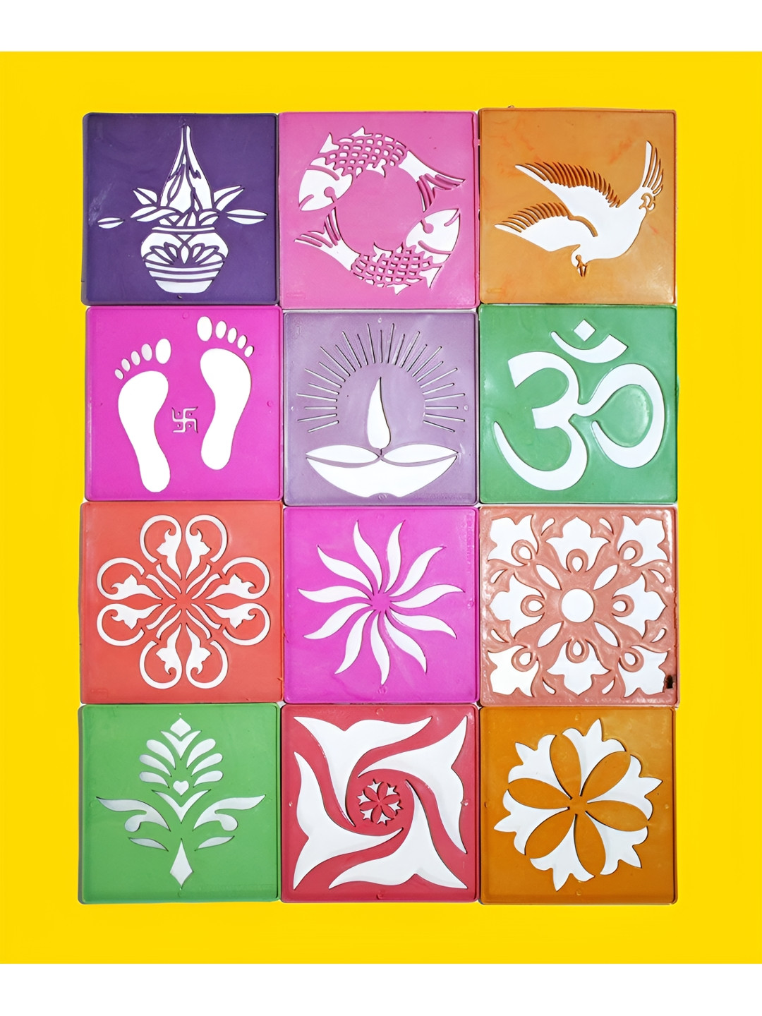 CraftVatika Green & Pink 12 Pieces Rangoli Stencil Set