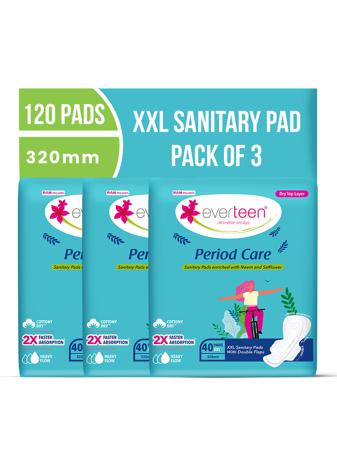 everteen  Set Of 3 Period Care Sanitary Napkins - XXL - 40 Pc Each