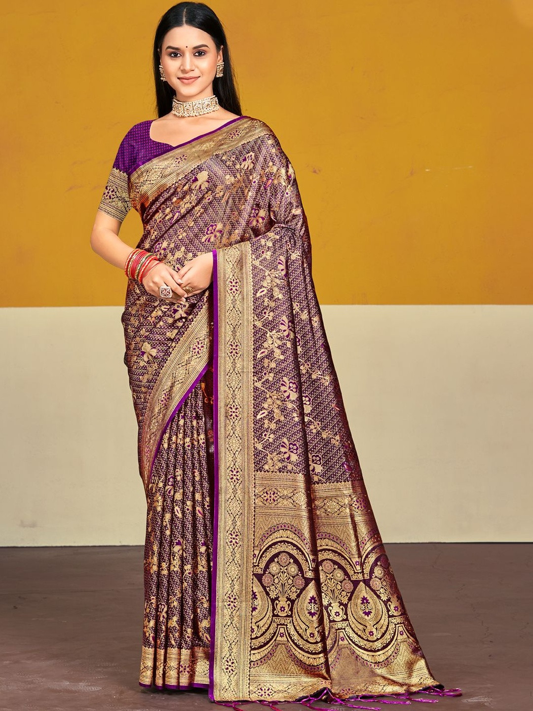DEVATITHI Ethnic Motif Zari Border Satin Silk Saree