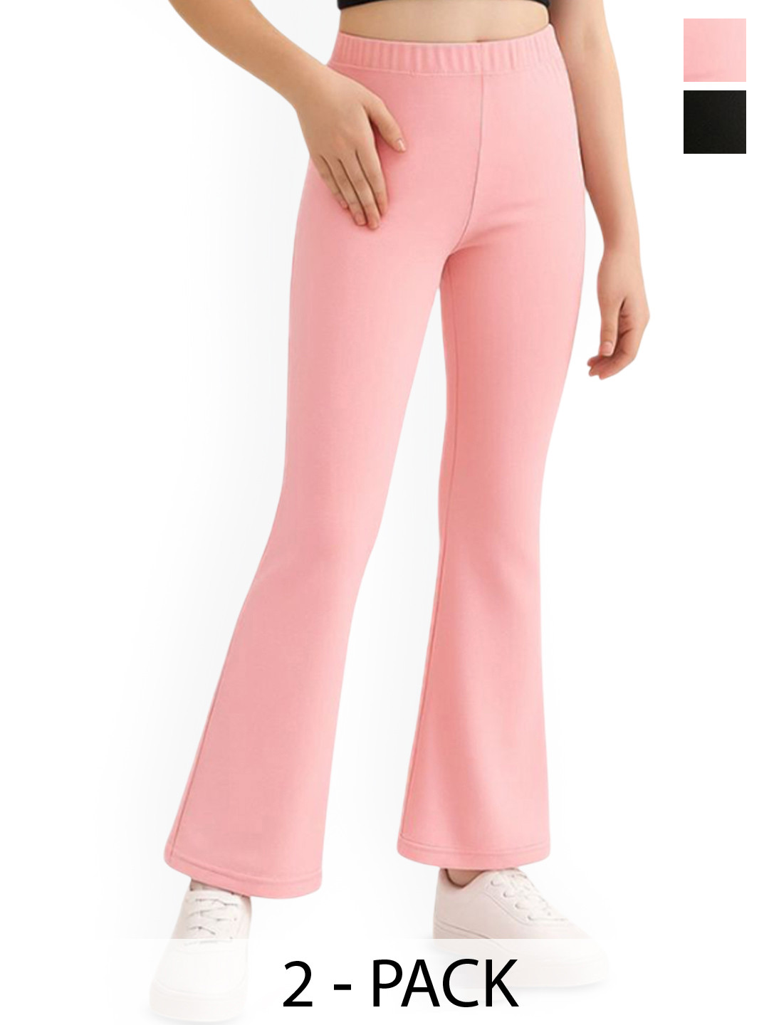 EZEE SLEEVES Girls Pack Of 2 High-Rise Flat-Front Bootcut Regular Trousers