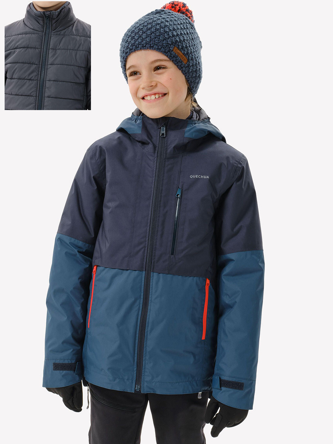 Decathlon QUECHUA Kid's Blue Waterproof 3-In-1 Hiking Jacket -Upto 0deg C