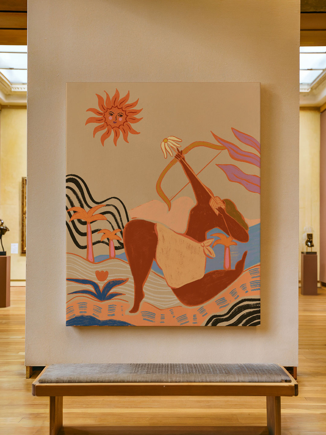 ASIAN MONK Bow & Arrow Canvas Portrait Wall Painting