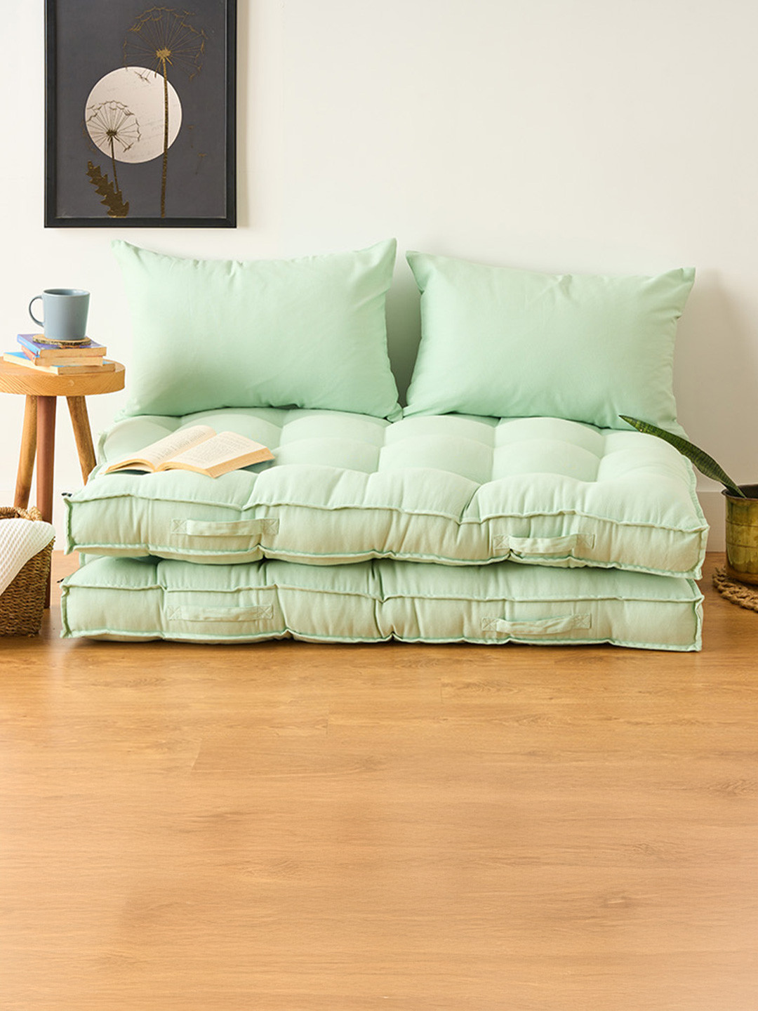 SKANDA FAB 2-Pcs Sea Green Rectangle Shaped Pure Cotton Pre-FilledCushions