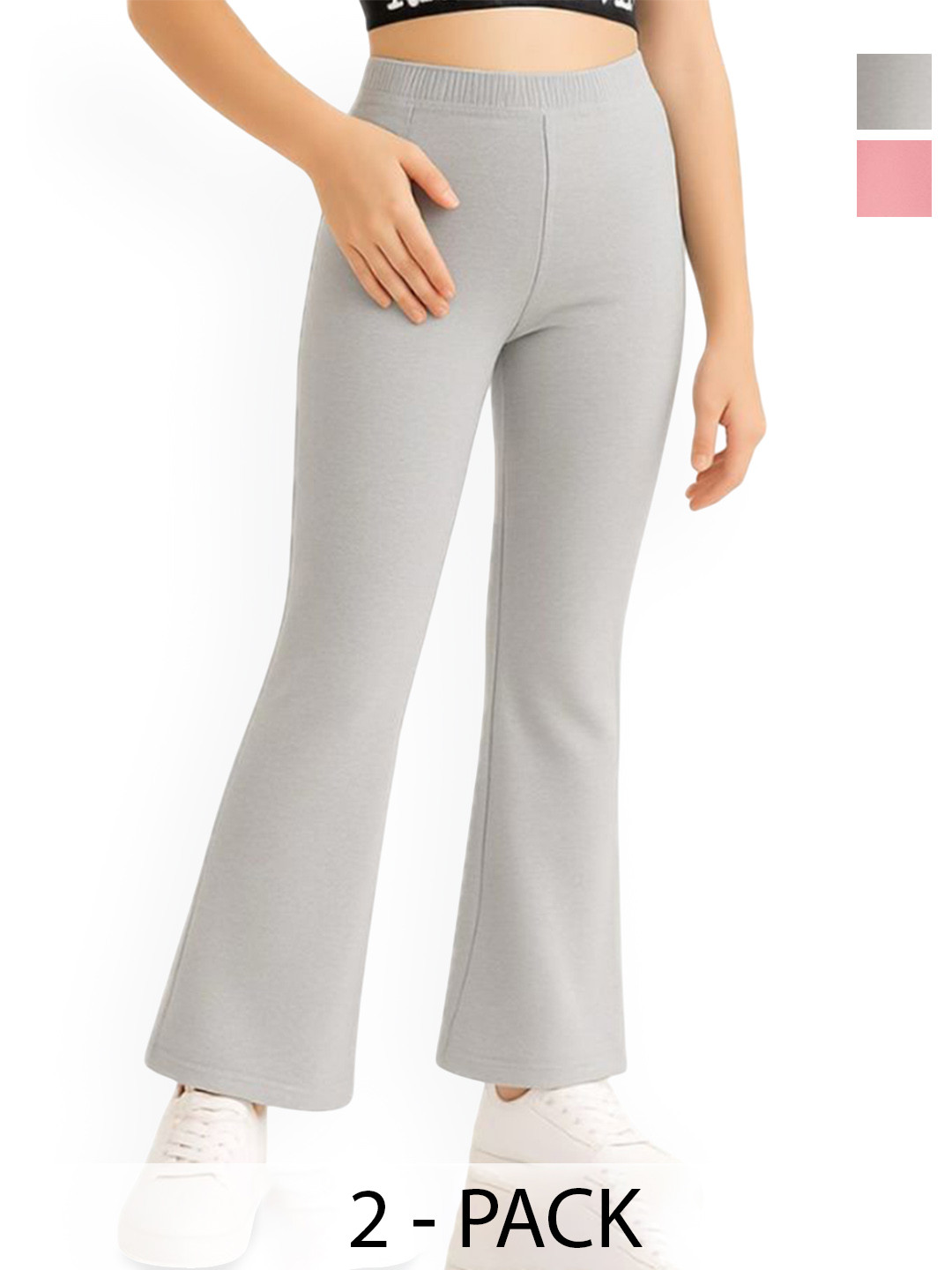 EZEE SLEEVES Girls Pack Of 2 High-Rise Cotton Flat-Front Bootcut Regular Trousers