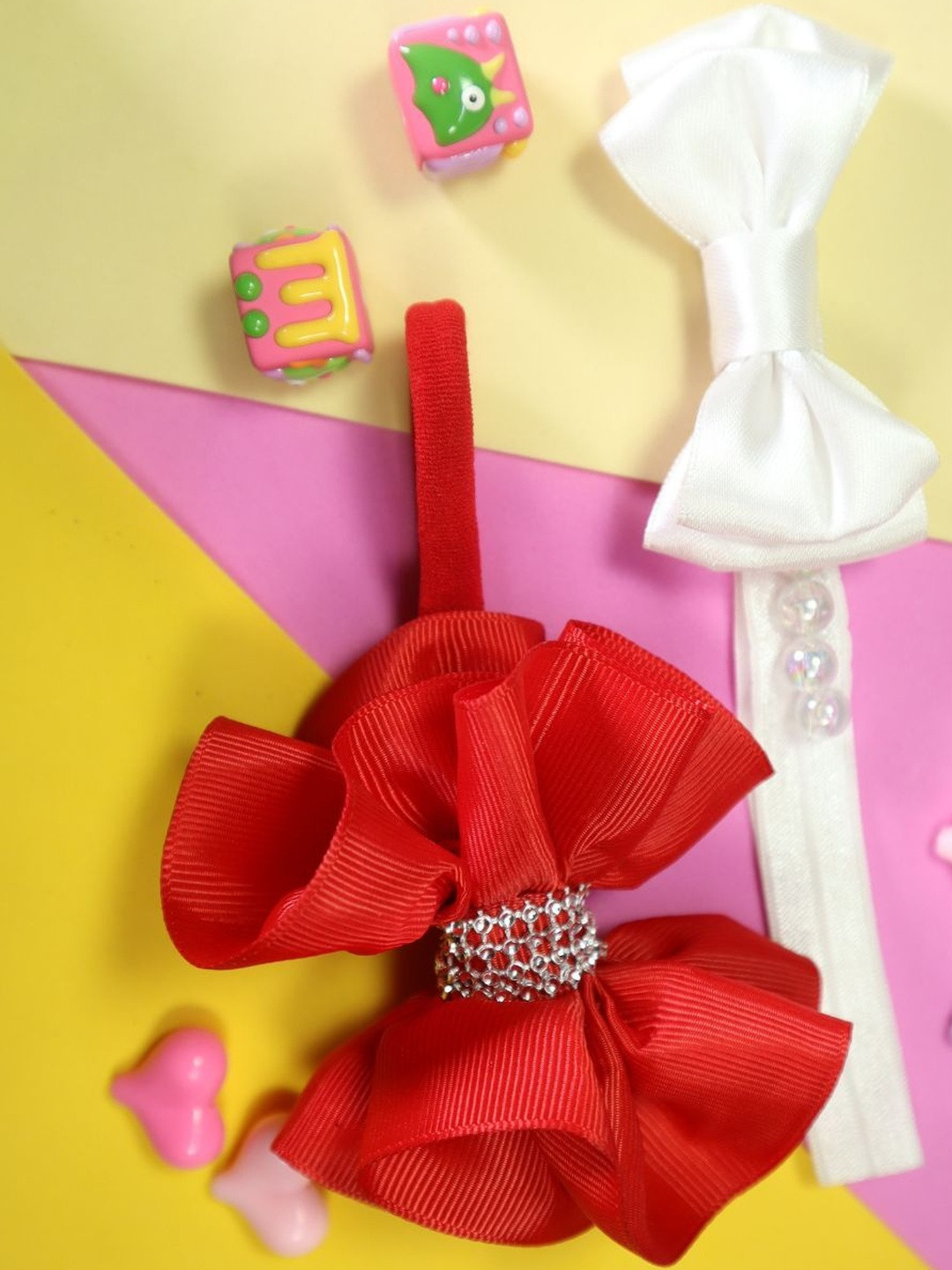 Kamule Girls Pack Of 2 Red And White Embellished Chic Twinkle Baby Bow Headbands