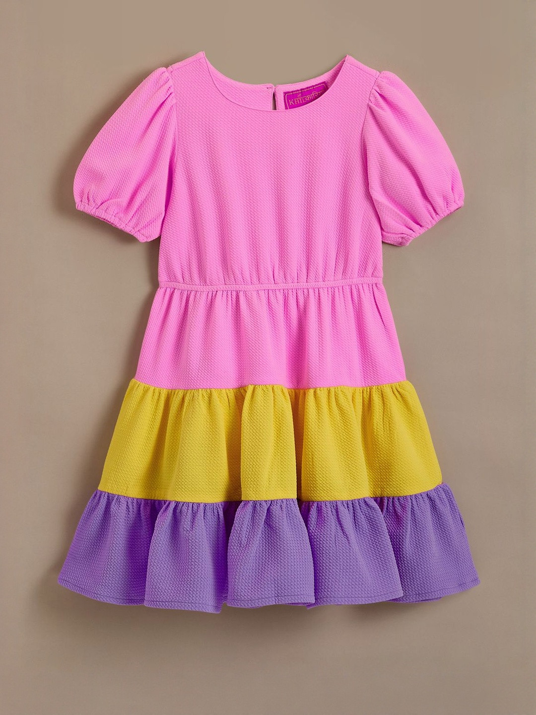 Rainbow Tier Puff Sleeve Dress