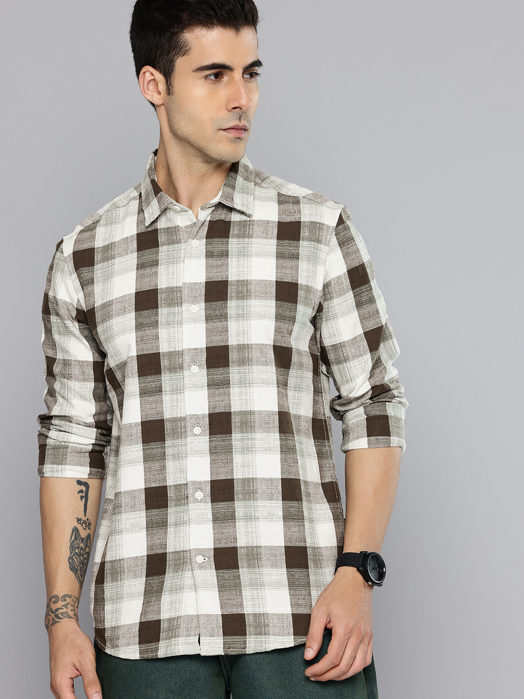 Flying Machine Slim Fit Checked Pure Cotton Casual Shirt