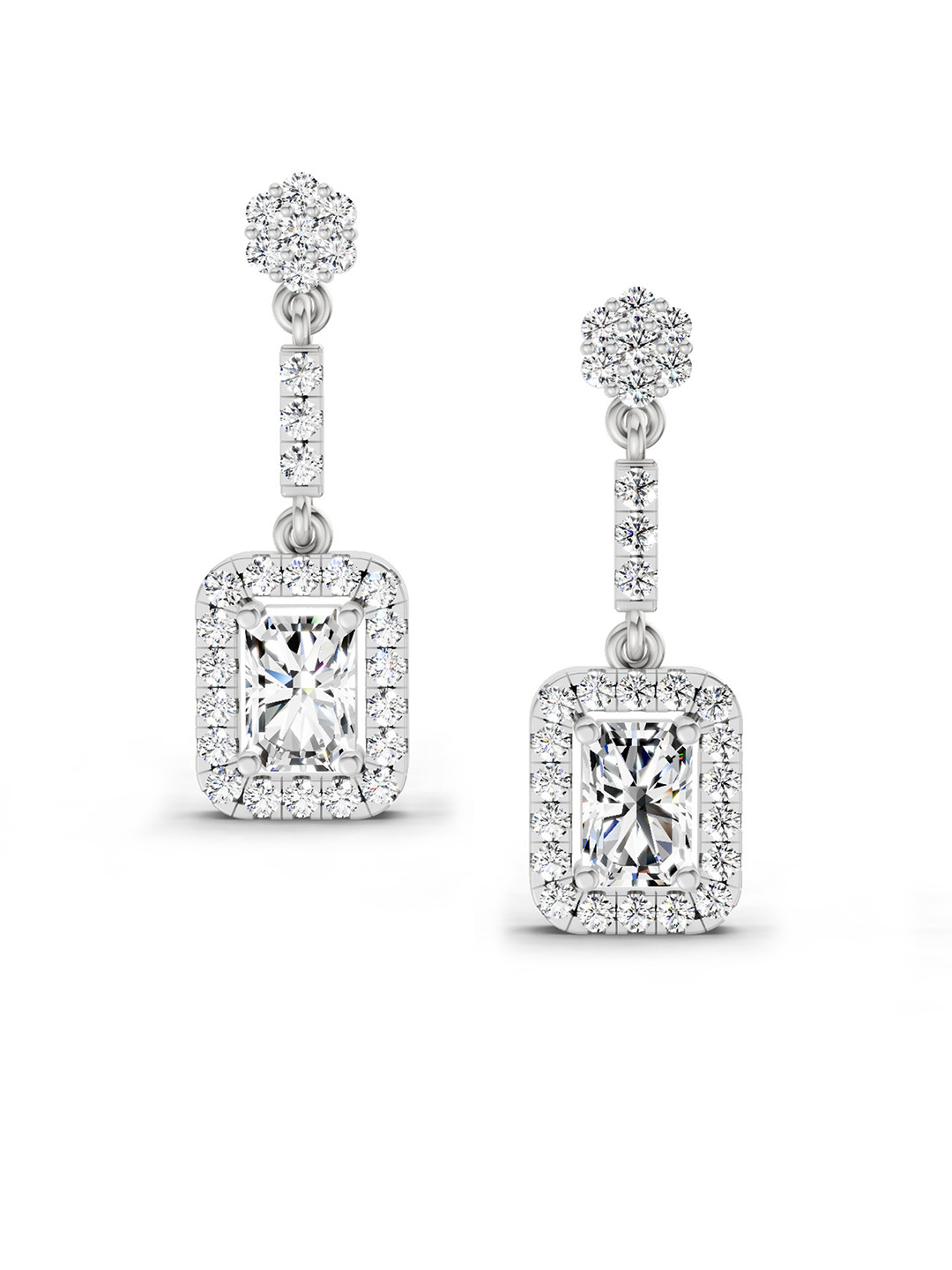 Sparkles 14K White Gold Lab Grown Diamond 1.81 Carat Emerald Dangle Diamond Earrings