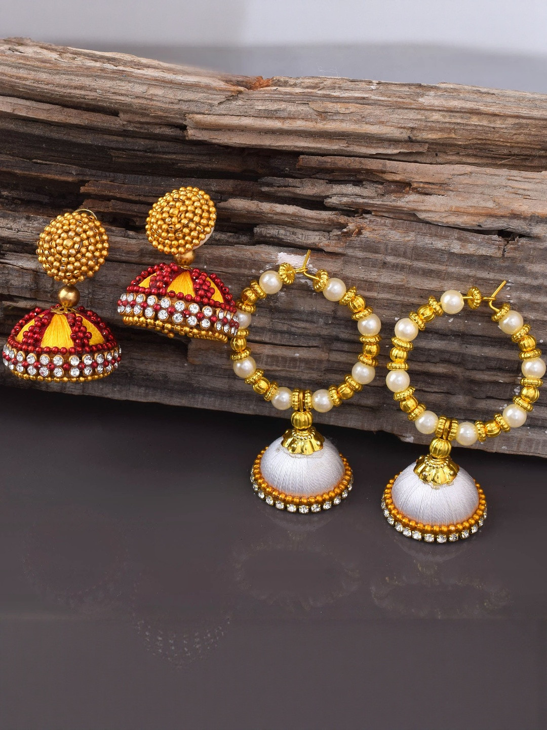 Paper Quilling Goldplated Two Jhumki Combo Earrings Traditional Women