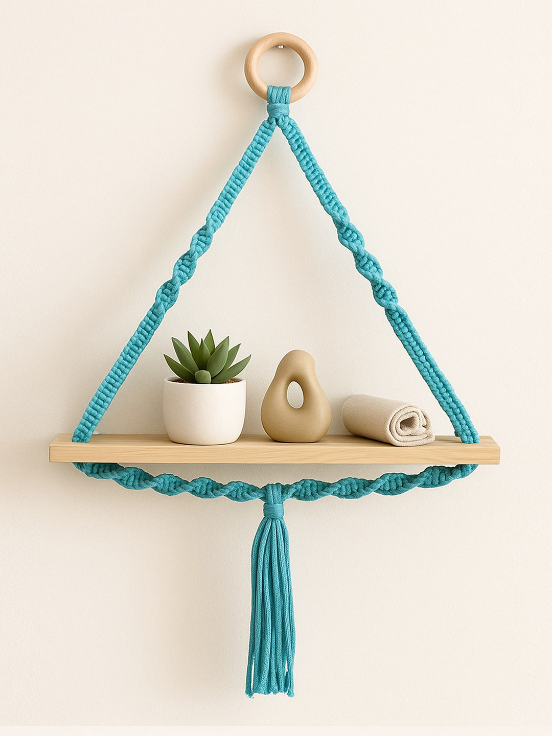 Homesake Turquoise Triangle Macrame Wall Hanging Shelf