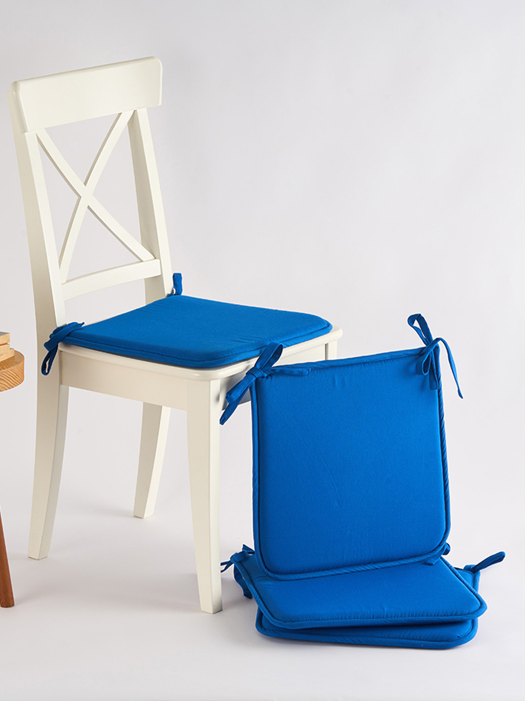 SKANDA FAB Set Of 4 Blue Pure Cotton Foam Chair Pad