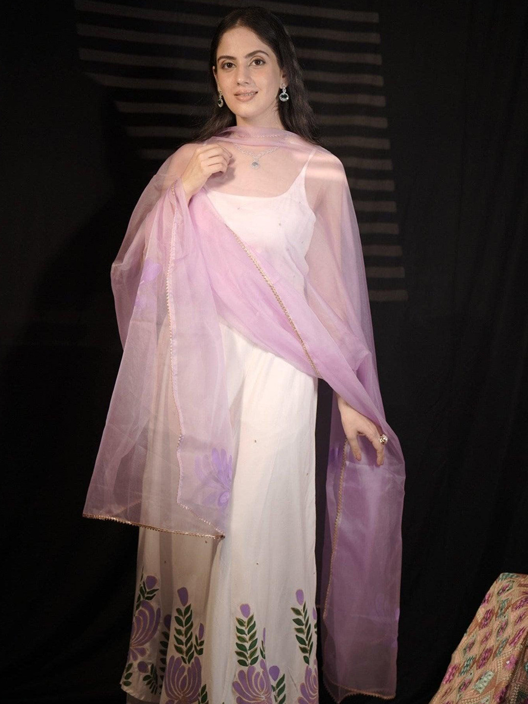 Thread & Button Women Lavender Regular Pure Cotton Kurta With Dupatta Set