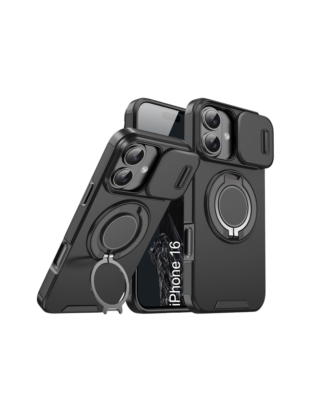 Luxury Kase Shockproof iPhone 16 Magnetic Back Case With Slide Camera Cover