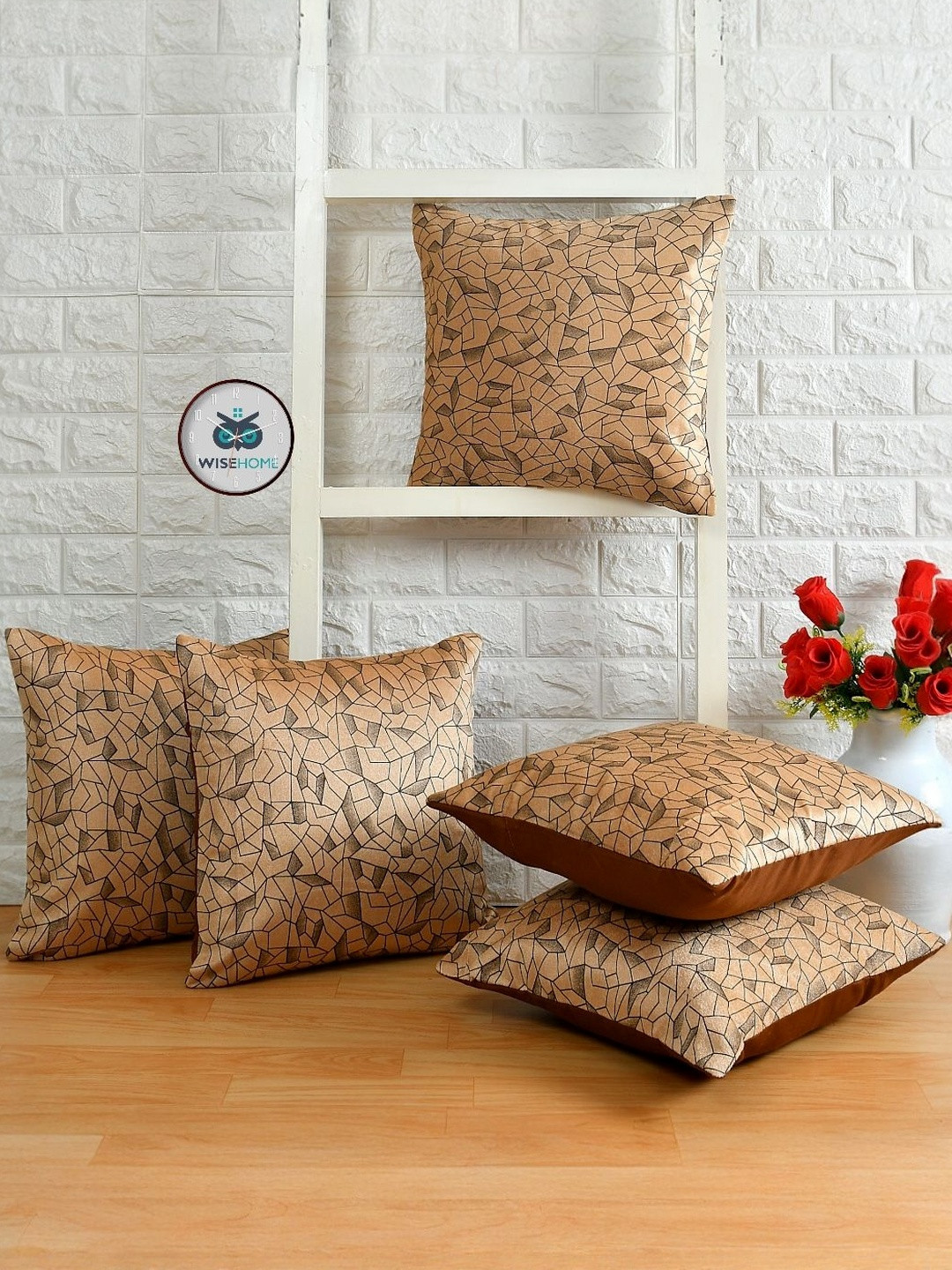 WISE HOME Gold 5 Pieces Small Size Square Cushion Cover