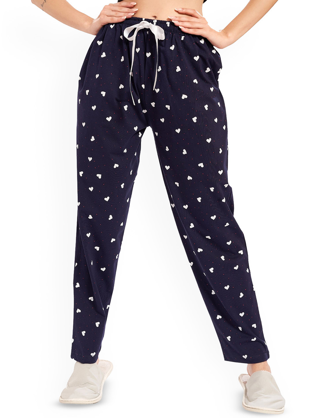WEET Women Printed Cotton Mid-Rise Lounge Pants
