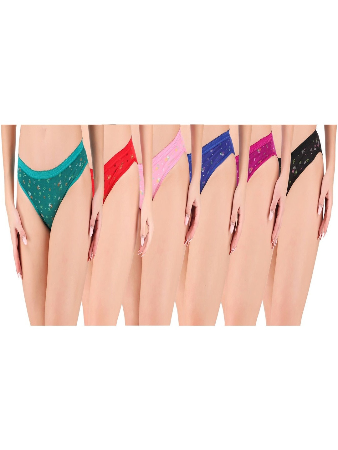 DESNUDA Women Pack of 6 Flower Print Cotton Panties