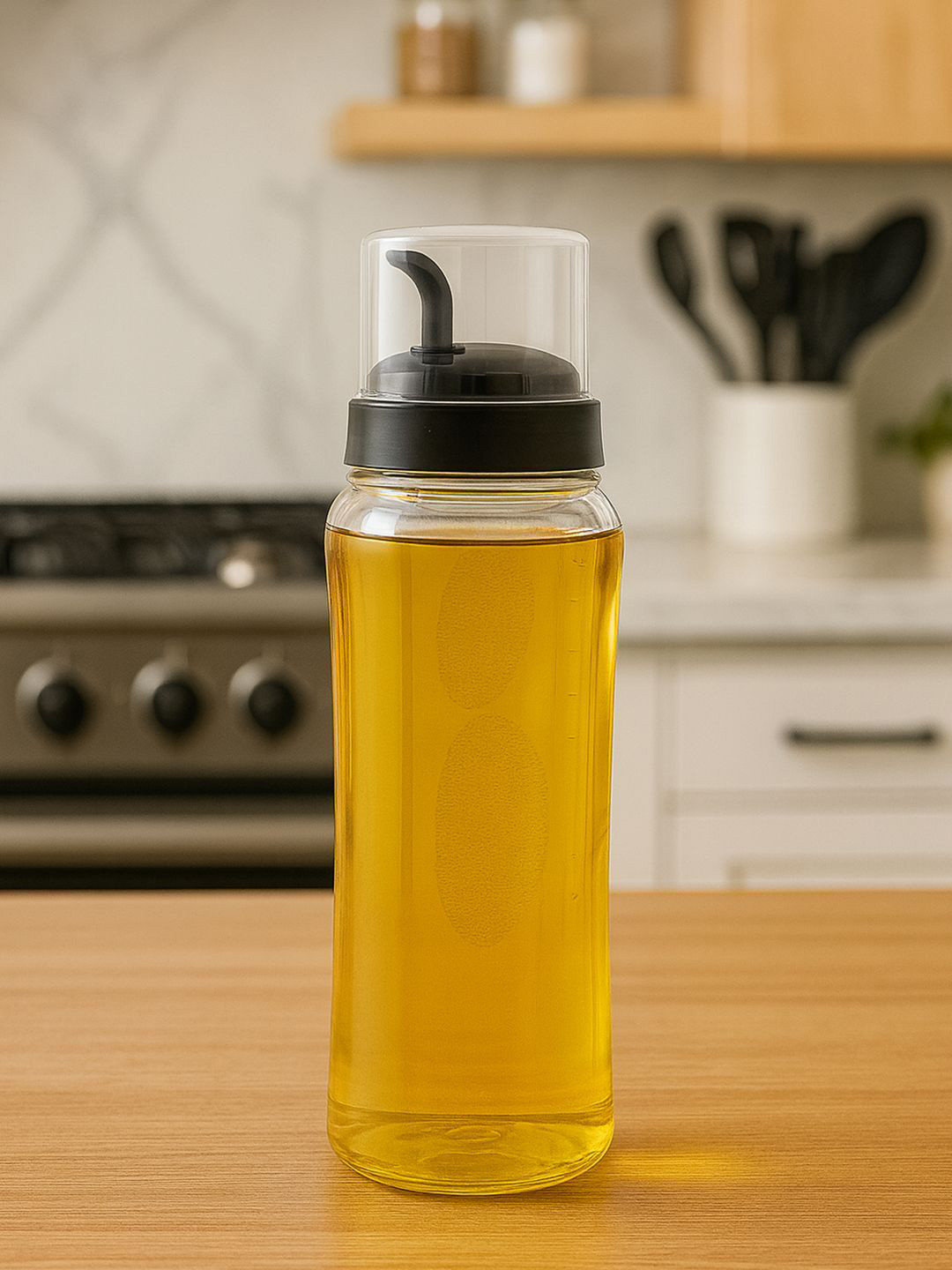 Kuber Industries Transparent & Black Leakproof Oil Dispenser 1L