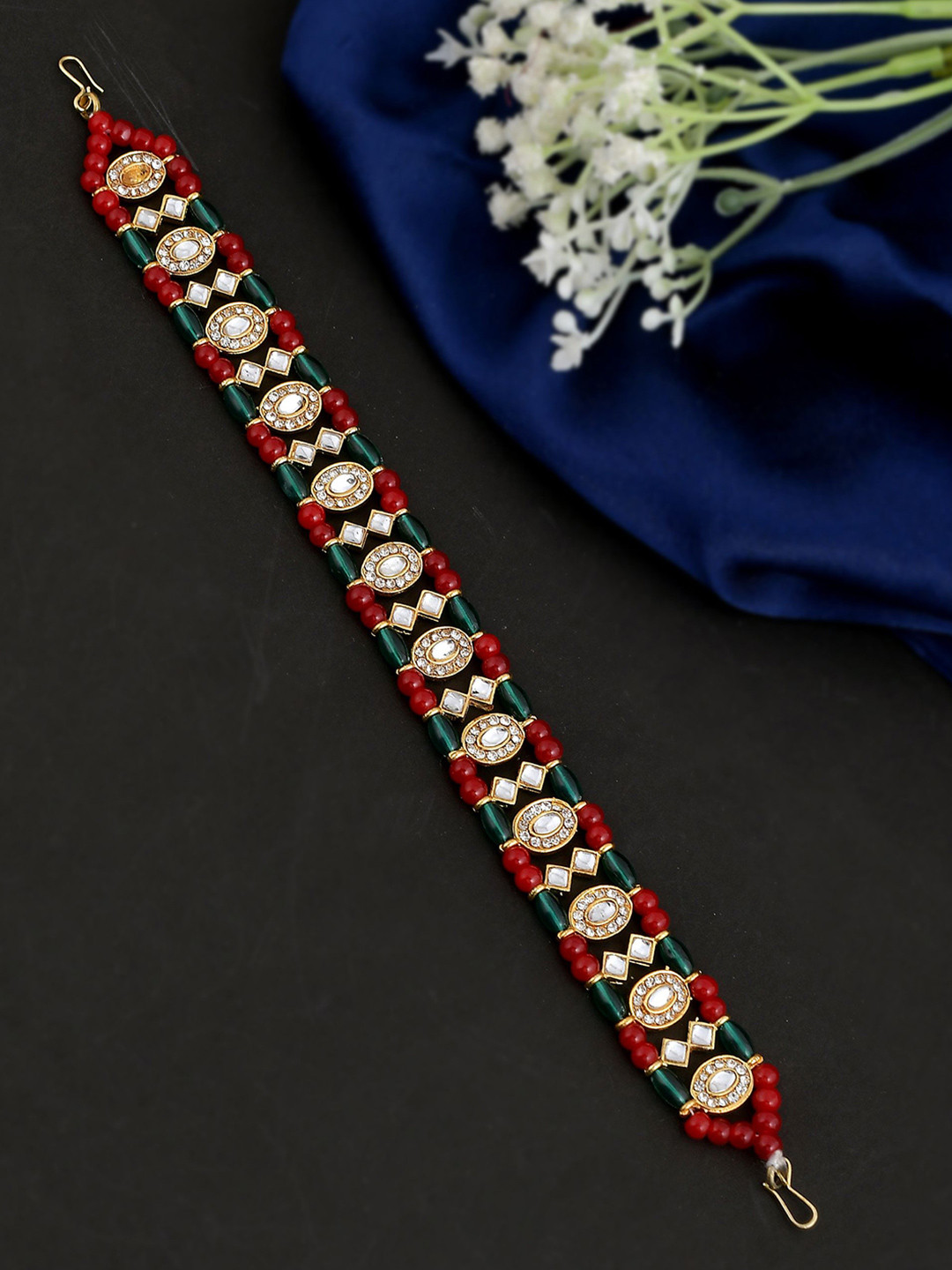 Silvermerc Designs Gold-Plated Stone Studded & Pearls Beaded Head Chian