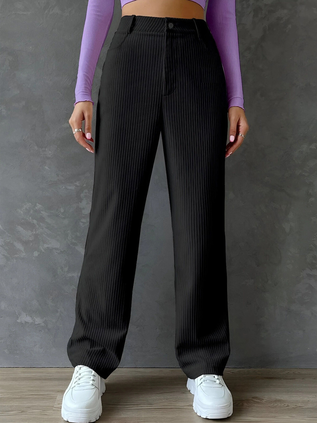 GIBBONTE Women Relaxed Regular Fit High-Rise Trouser