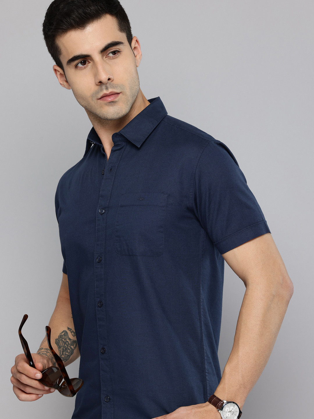 Mufti Cotton Linen Slim Fit Casual Shirt