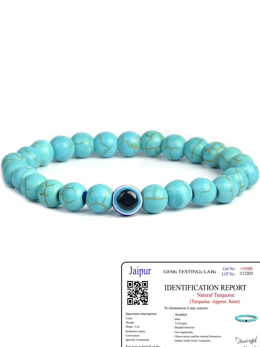 SENROAR Unisex Blue Artificial Beads Turquoise Evil Eye Ceramic Elasticated Bracelet