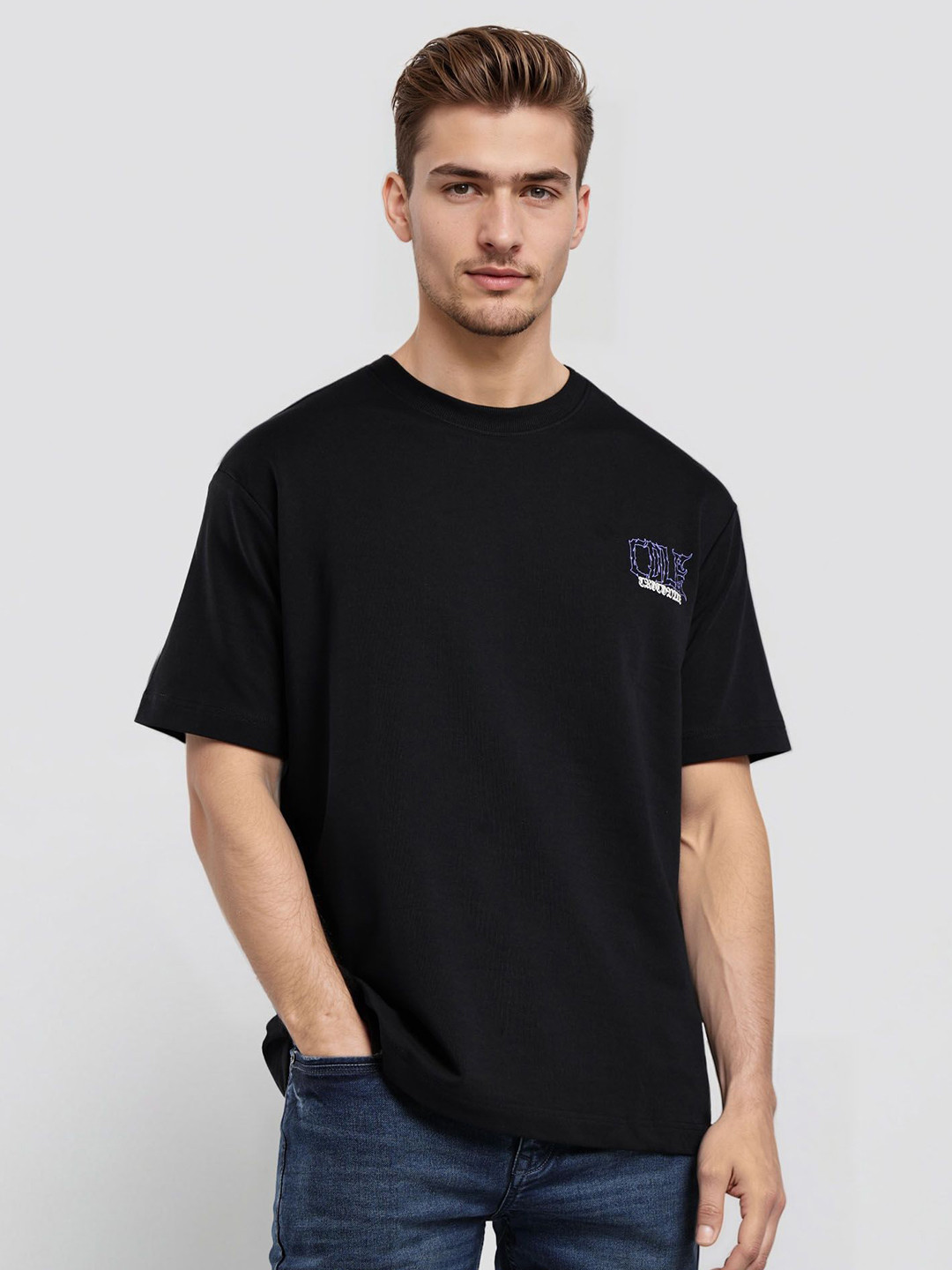 Crocodile Men Brand Logo Printed Round Neck T-shirt