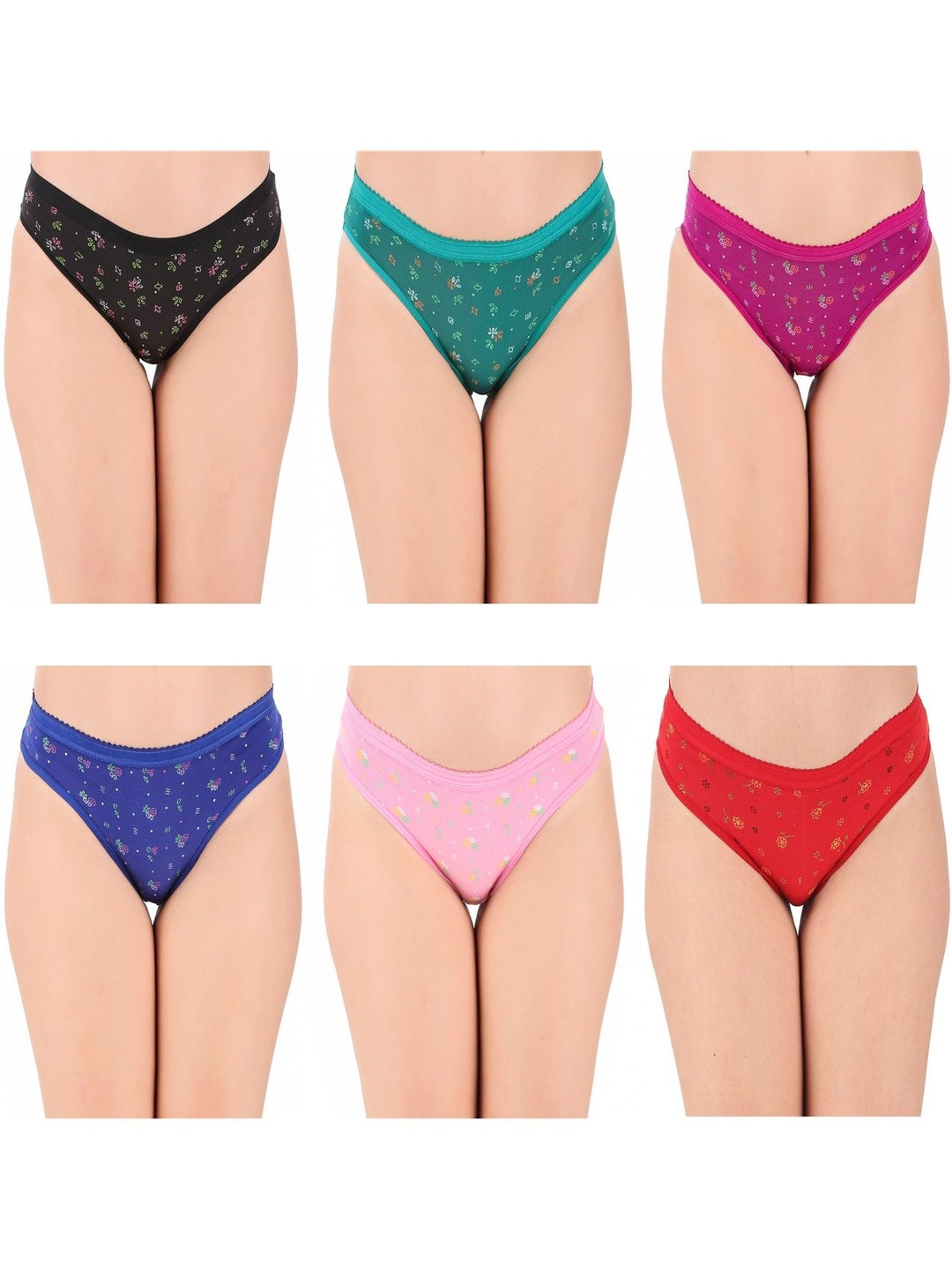 DESNUDA Women Pack of 6 Flower Print Cotton Panties