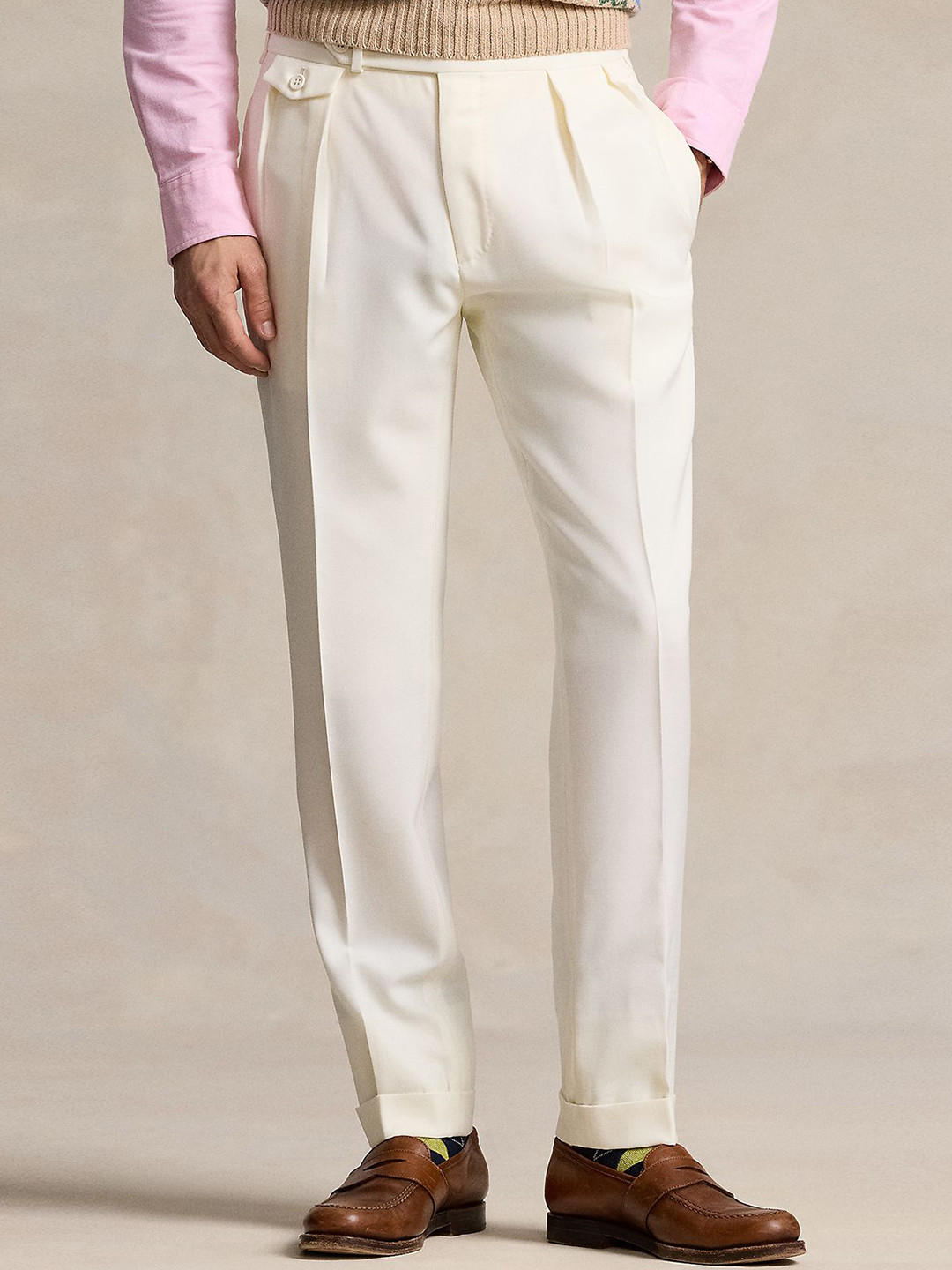 Polo Ralph Lauren Men Natural Pleated Wool Barathea Regular Fit Trouser