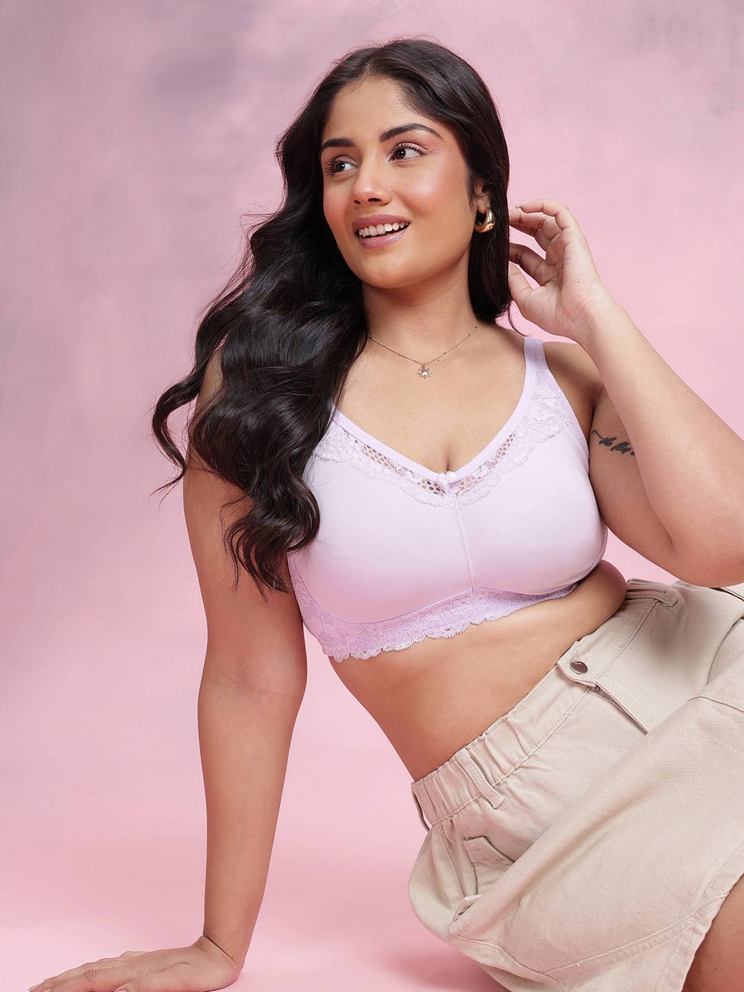 DressBerry Plus Size Medium Coverage Non-Padded Lace Inserts Everyday Bra MK49-BC-TBC