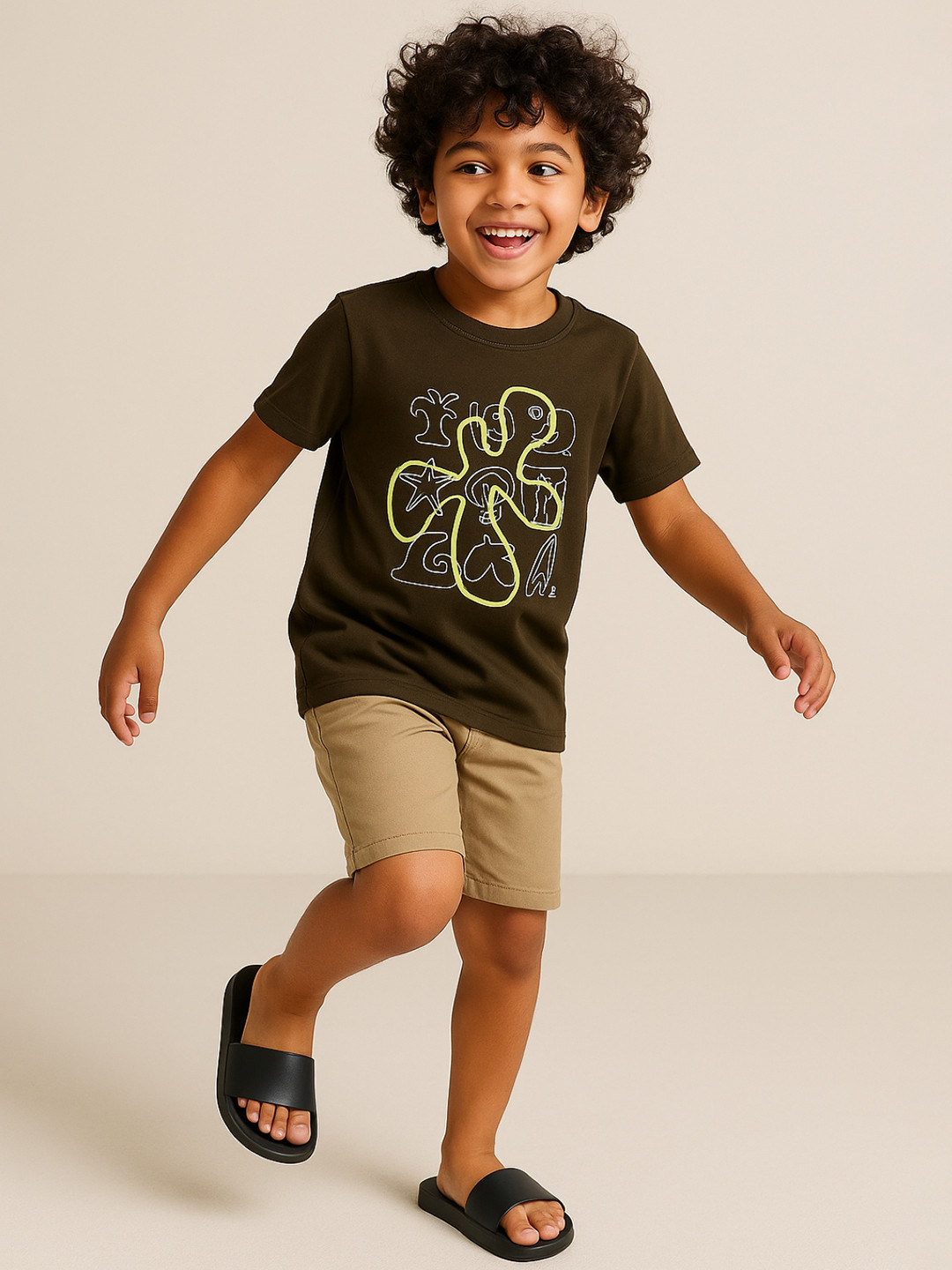 TALES & STORIES Boys Olive Cotton Tshirts