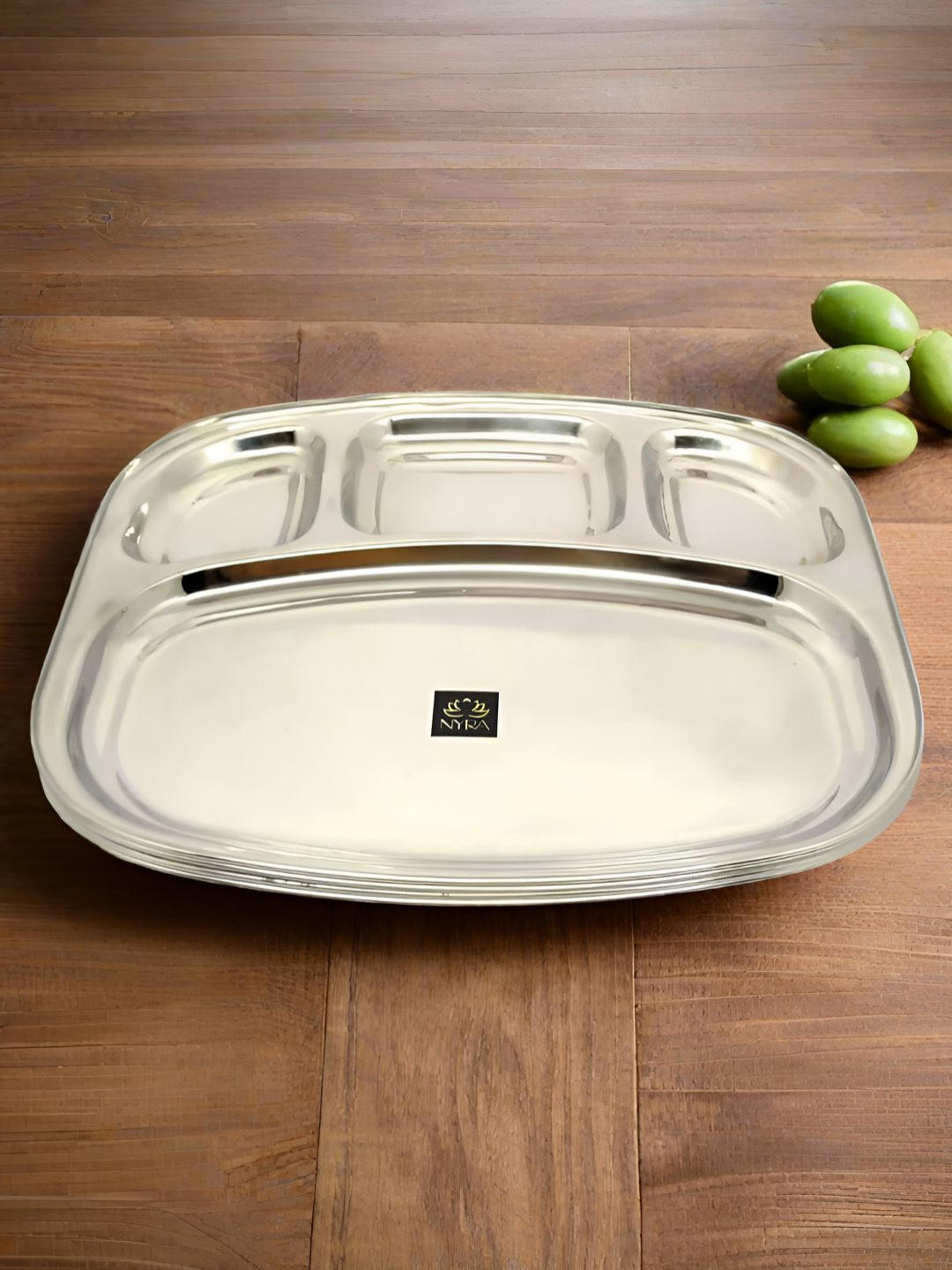 Nyra Kitchenware 4 Pcs Stainless Steel 4 in 1 Rectangle Dishwasher Safe Bhojan Plates