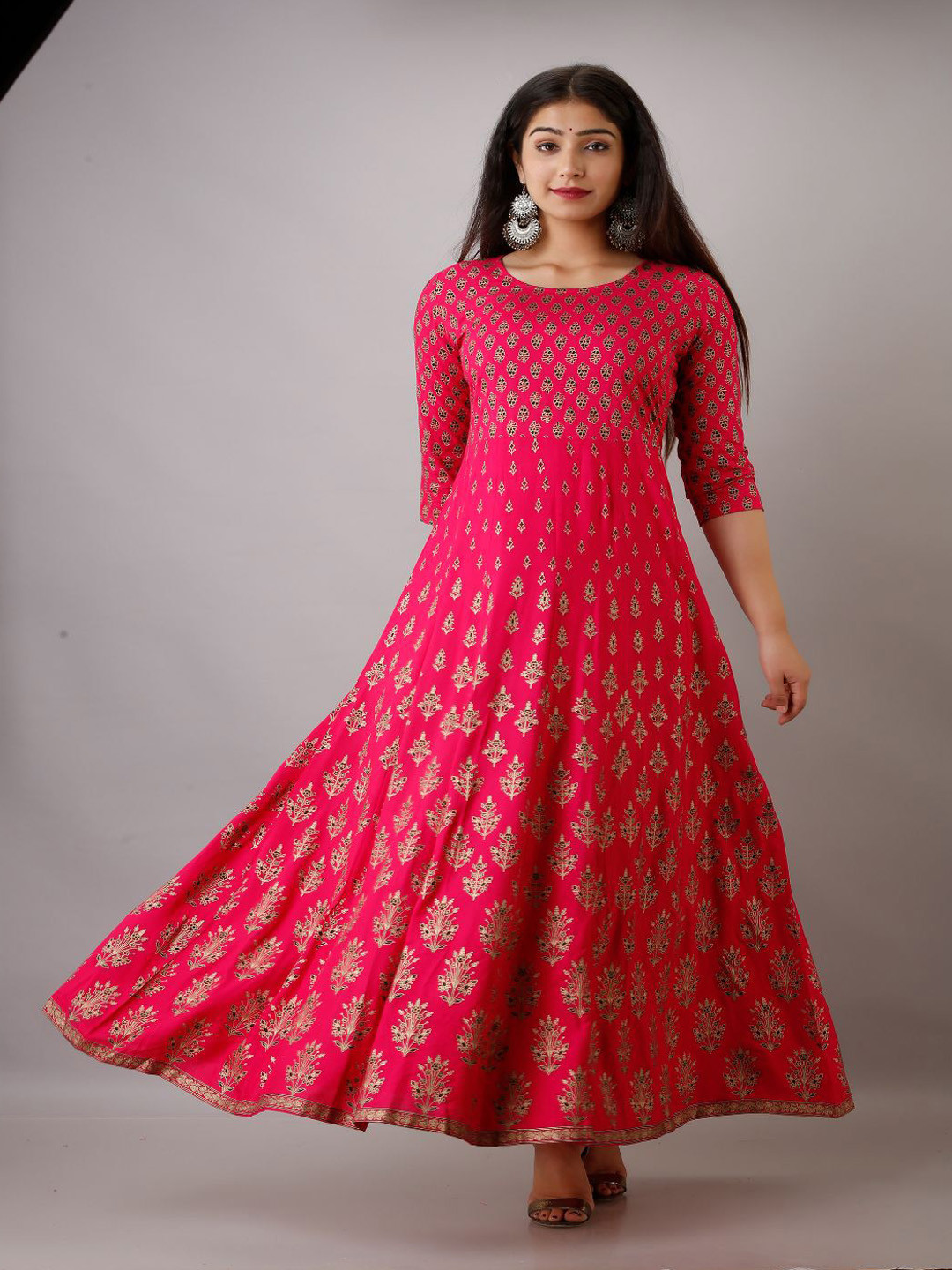 ftDiva Floral Printed Fit And Flare Maxi Ethnic Dress