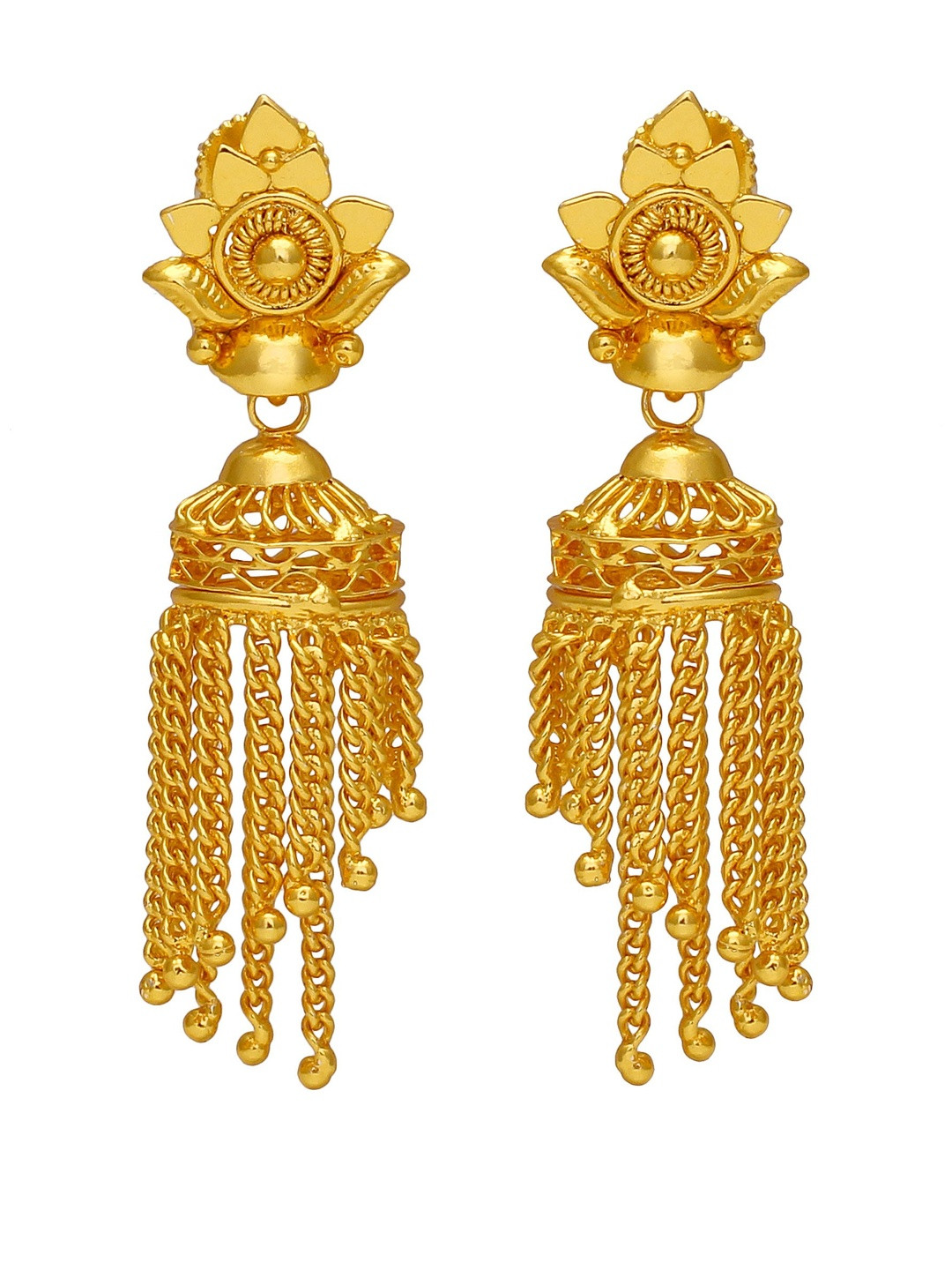 Gold Plated Brass Faux Kundan Small size Jhalar Jhumki Ethnic Earring for Women