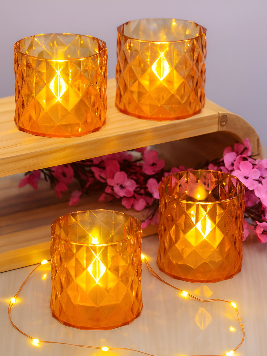 Homesake Orange 4 Pieces Tea Light LED Candles