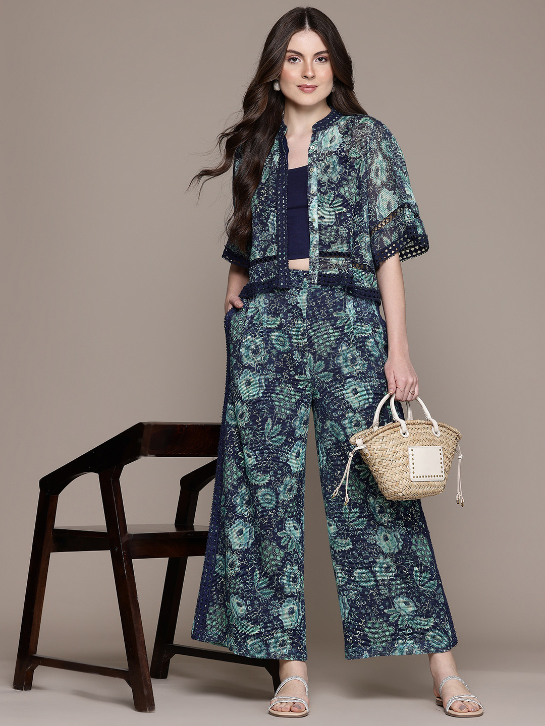 Label Ritu Kumar Floral Printed Lace Inserts Co-Ords