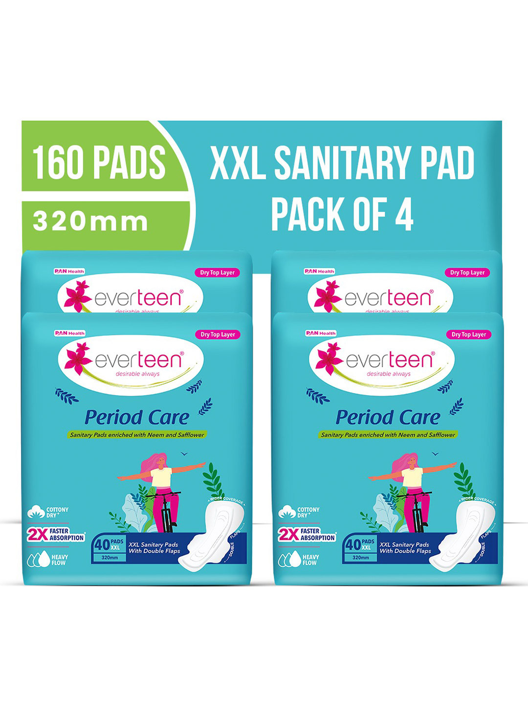 everteen Set Of 4 Super Soft Sanitary Napkins - 40Pcs Each - XXL