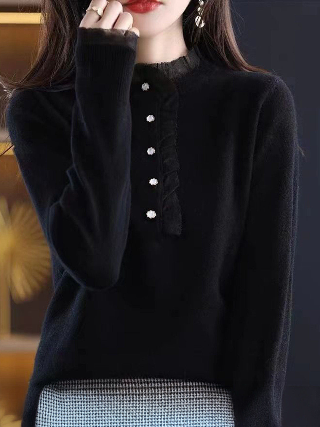 StyleCast Women Cotton Top With Ruffle And Button Detail