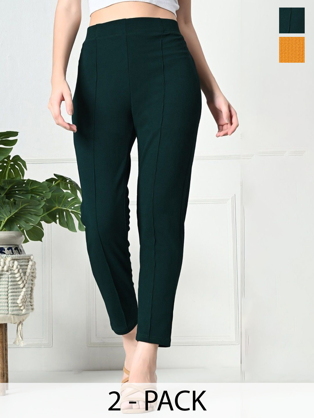 Brainbees Women Pack of 2 Smart Slim Fit High-Rise Flat-Front Regular Trousers