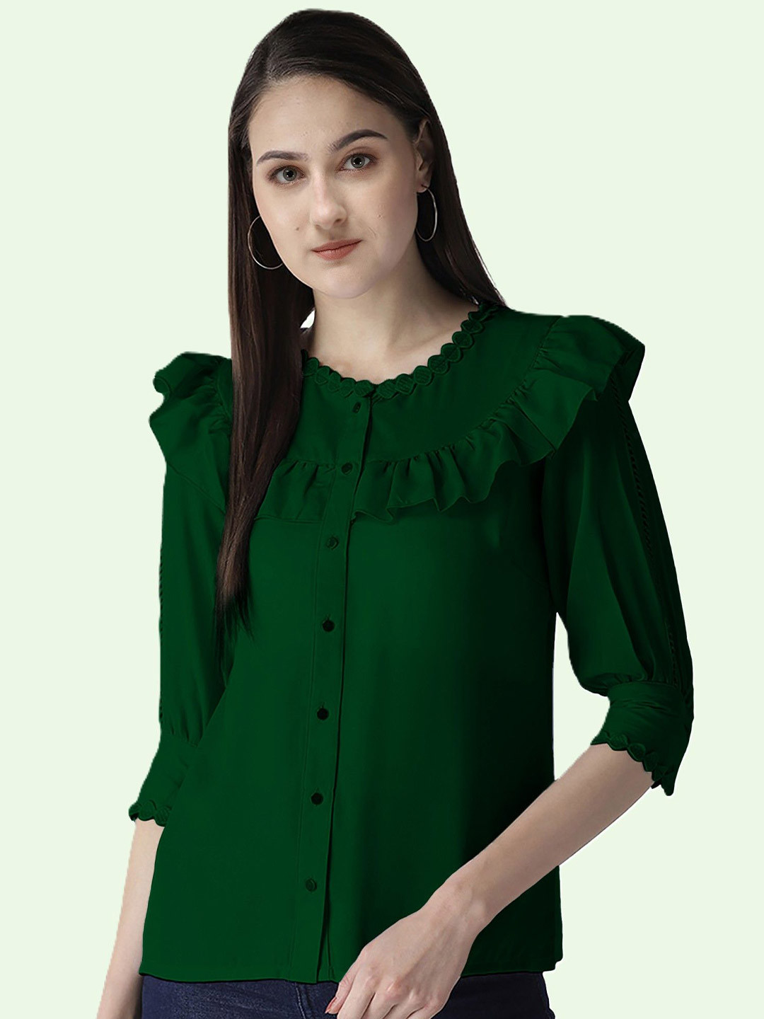 ORIEX THE ORIGINAL FASHION Women Solid Crepe Shirt Style Top