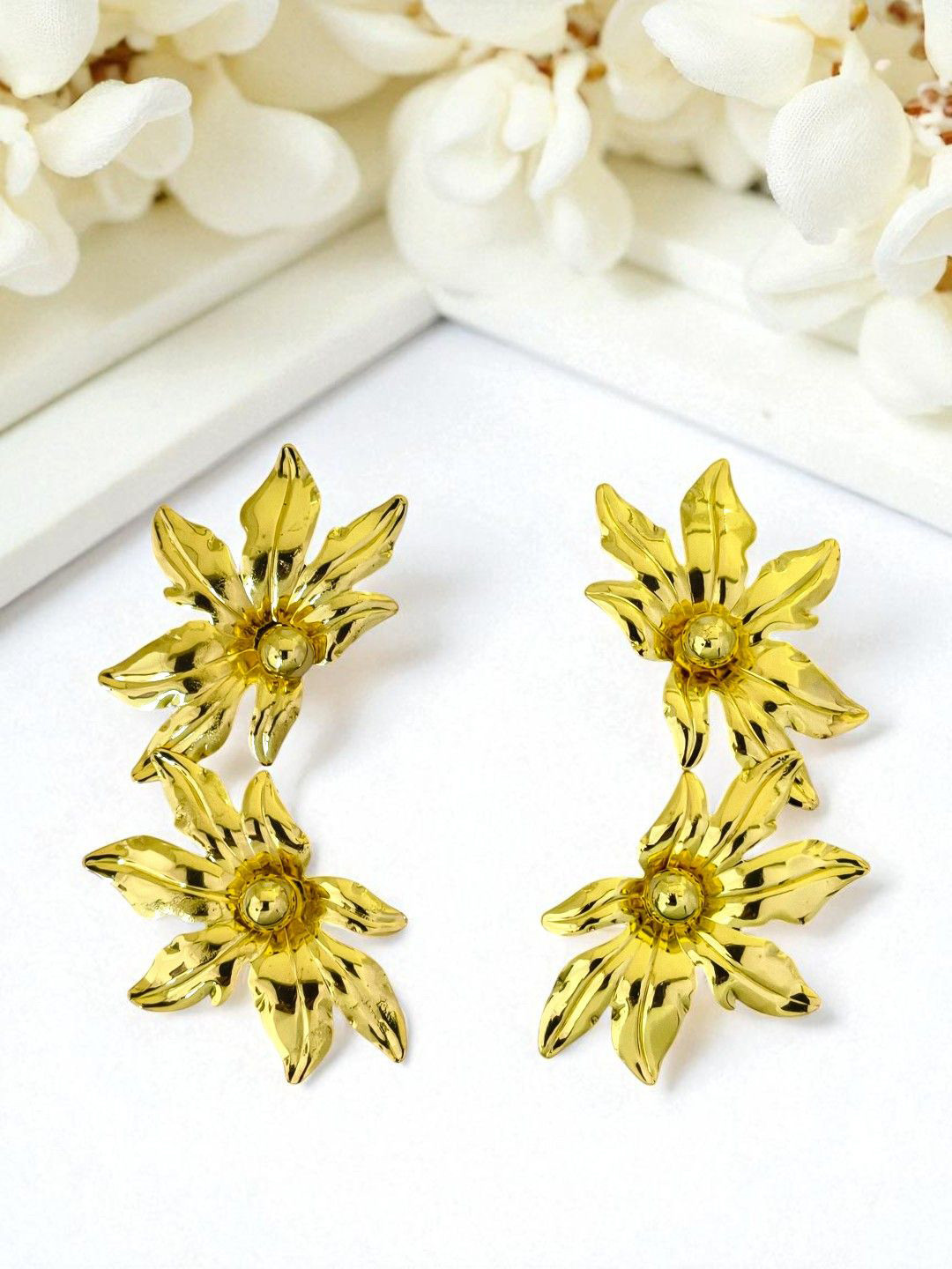 AVANT-GARDE PARIS Gold-Plated Artificial Beaded Floral Shaped Drop Earrings