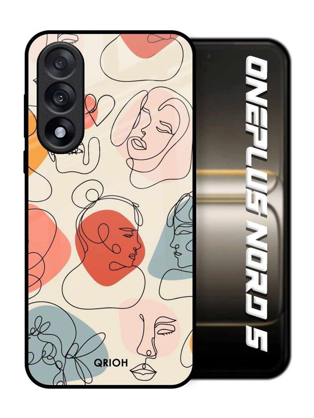 QRIOH Abstract Faces Printed OnePlus Nord 5 5G Glass Back Case Mobile Accessories
