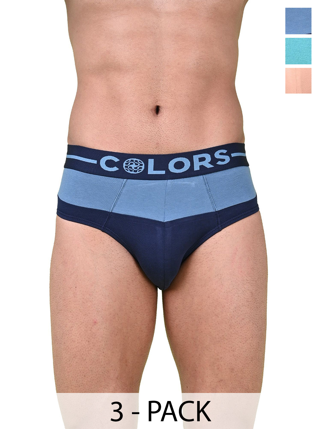 COLORS by Rupa Frontline Men Pack Of 3 Colourblocked Basic Briefs 802-DMntNv-NvAq-SknNv