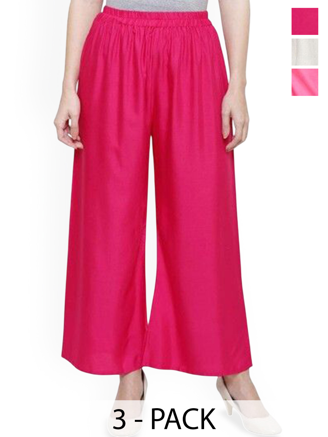MIXFIT Women Pack of 3 High-Rise Relaxed Fit Flat-Front Cotton Parallel Trousers
