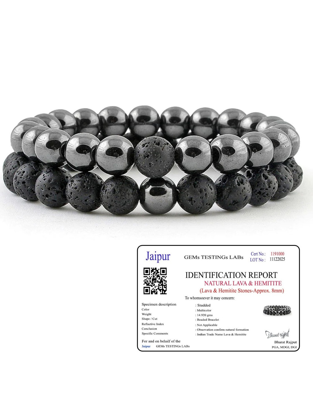 SENROAR Unisex Lava & Silver Hemitite Agate Bracelet