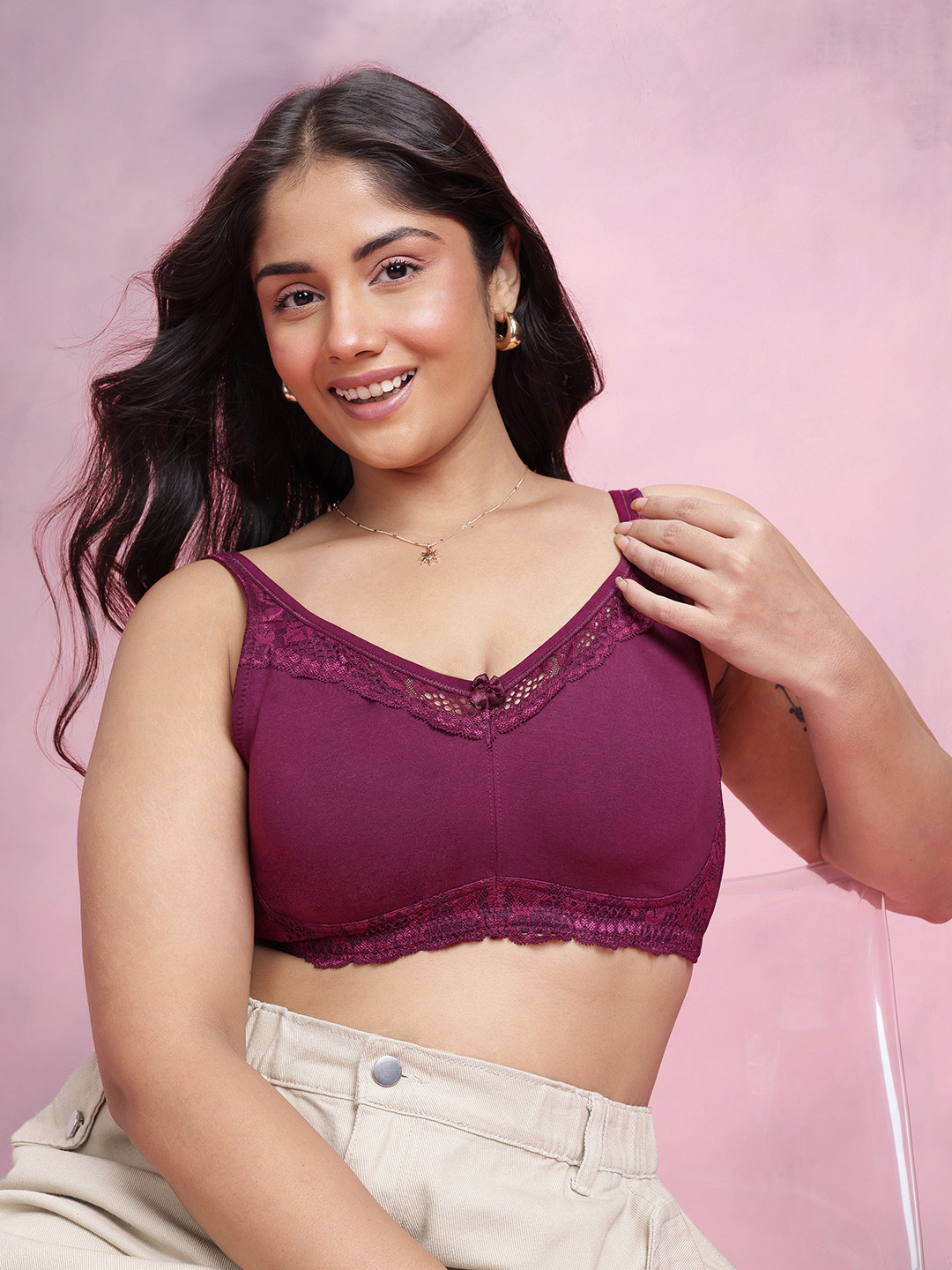 DressBerry Plus Size Medium Coverage Non-Padded Lace Inserts Everyday Bra MK49-BA-TBC