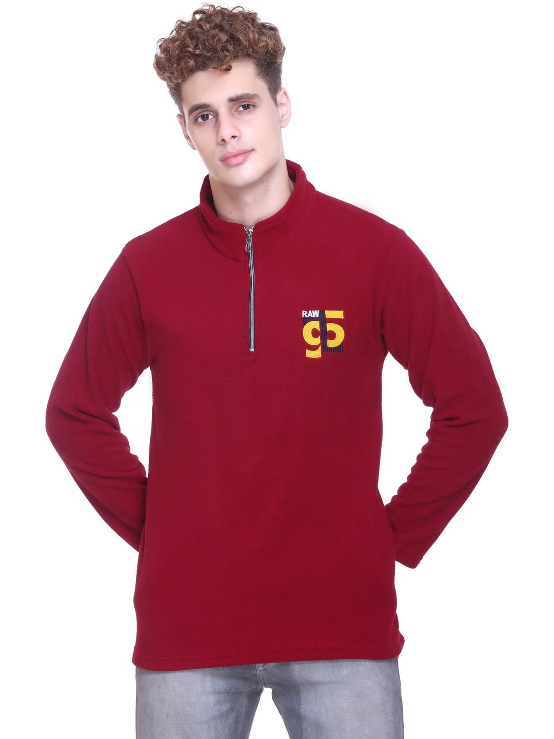 FIRST SLEEP Men Half Zipper High Neck Sweatshirt