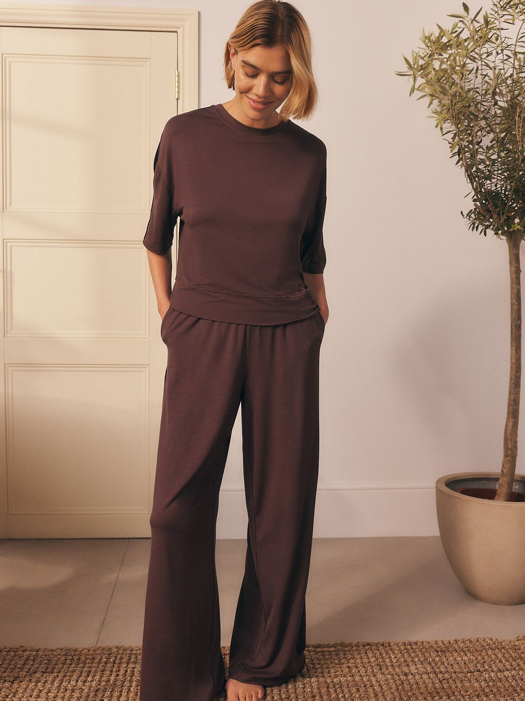 NEXT Mid-Rise Satin Mix Flared Lounge Pants