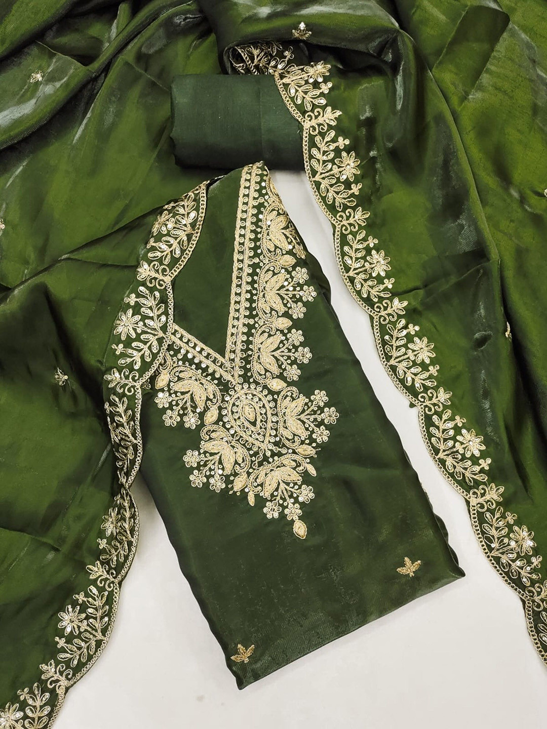 Panzora Floral Embroidered Sequnnied Jimmy Choo Silk Unstitched Dress Material