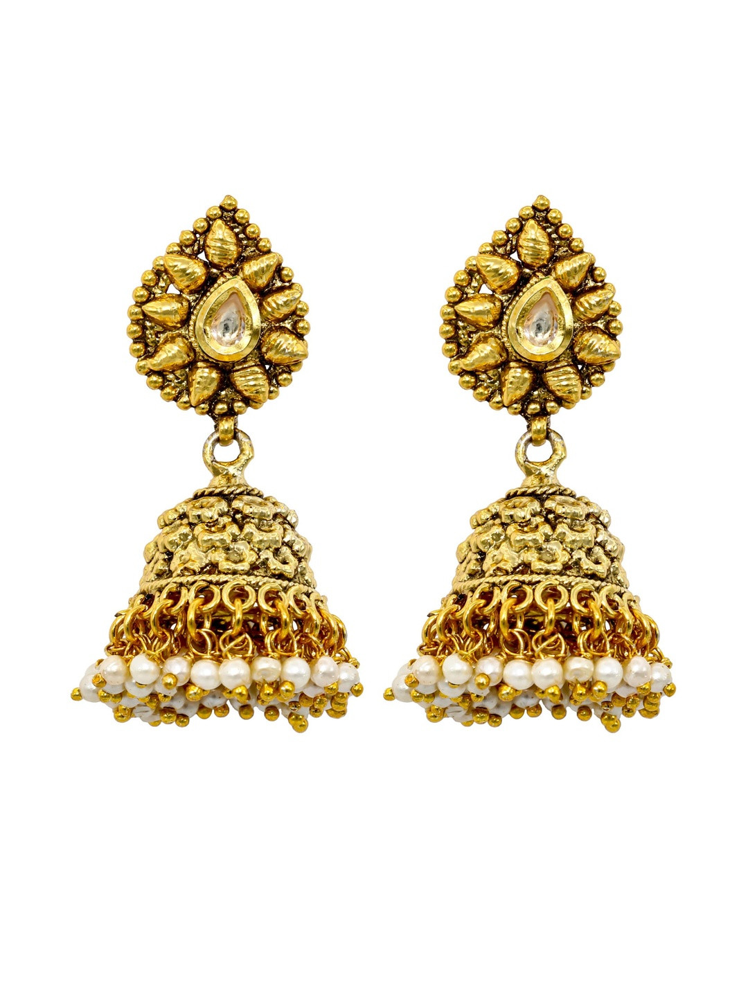 Gold Plated Handmade South Indian style Pearl studded Jhumka Jhumki Women